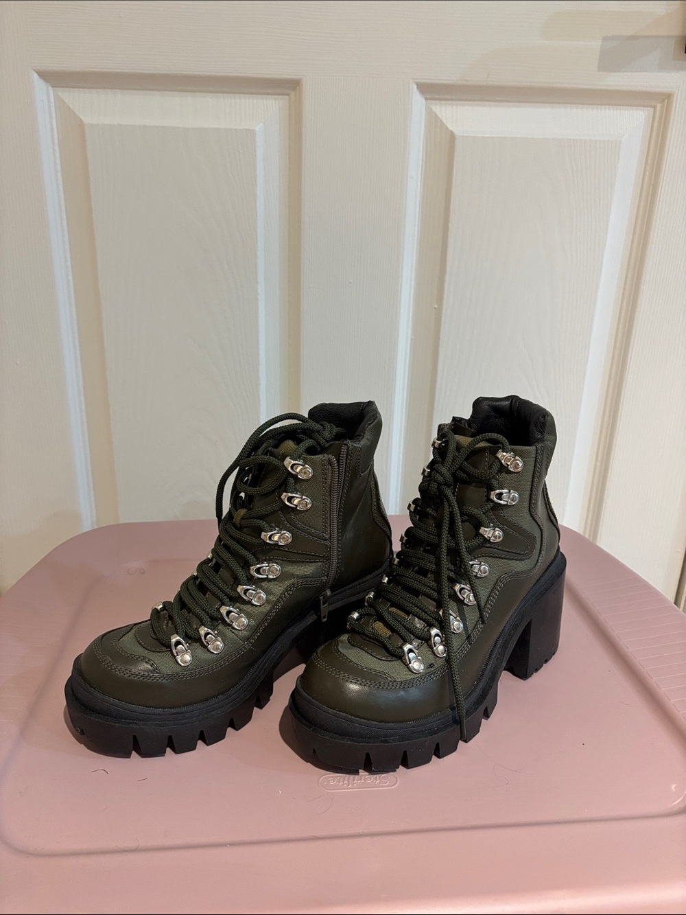 Jeffrey Campbell Olive Green Lug-Heel Lace-Up Boots